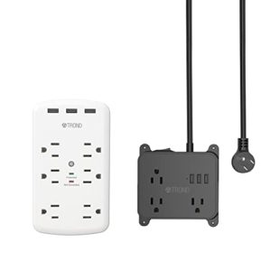 Multi Outlet Extender with USB Plug with 3 Widely Spaced Outlets and 3 USB Ports