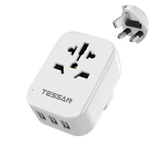 TESSAN Type G Plug Adapter with 3 USB Charger Ports