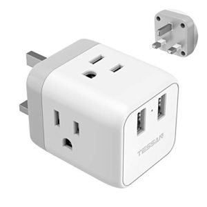 US to UK Plug Power Adapter with 3 American Outlets and 2 USB Ports