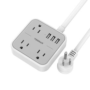 TESSAN Flat Plug Extension Cord with 3 USB Ports