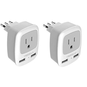 TESSAN Grounded Plug Converter with Dual USB Charging Ports