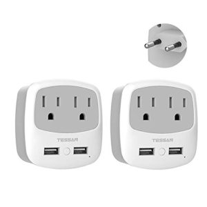 TESSAN US to Europe Power Adaptor with 2 USB 2 AC Outlets