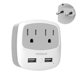 TESSAN US to Europe Plug Adaptor with 2 USB Charger