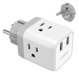 European Travel Plug Adapter Power Adapter with 2 USB 3 American Outlet