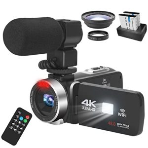 Vlogging Video Camera with Microphone 4K Camcorder