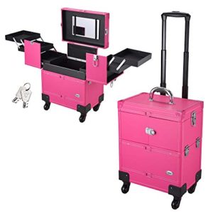 AW Pink Rolling Makeup Train Case for Artist Beauty