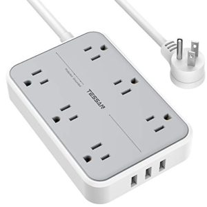 TESSAN Power Strip Flat Plug with 6 Widely Spaced AC Outlets