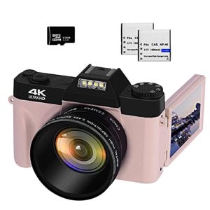 Pink 4K Digital Camera Wide-Angle Lens and Macro Lens