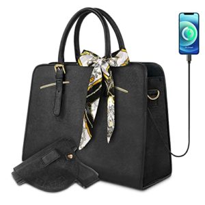 Large Waterproof PU Leather Briefcase with USB Charging Port