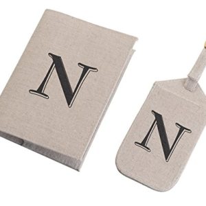 Tan Monogram Letter N Luggage Tag/Passport Cover