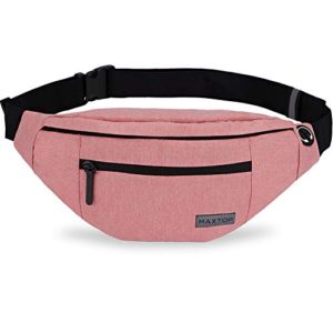 Large Pink Fanny Pack with 4-Zipper Pockets