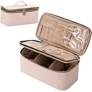 NISHEL Double Layer Makeup Bag Large Travel Cosmetic Case