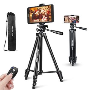 Lightweight Aluminum Tripod Stand with Universal Cell Phone/Tablet Holder