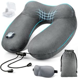 Inflatable Neck Pillow for Traveling with 3D Eye Mask and Earplugs