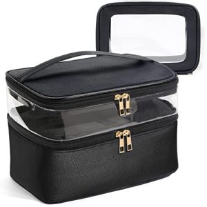 Travel Cosmetic Bags Leather Double Layer Makeup Bag Organizer