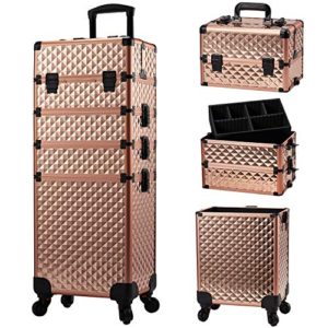 Rose Gold Rolling Makeup Train Case Large