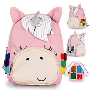 Unicorn Backpack with Buckle Busy Board for Toddlers