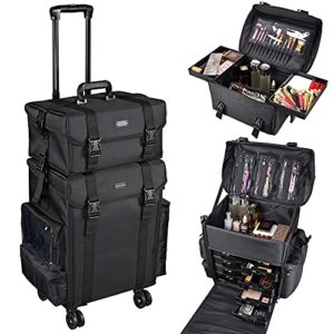 Byootique Classic Black 2in1 Soft Sided Rolling Makeup Train Case