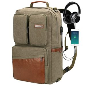 WITZMAN Canvas Backpack with USB Charging Port