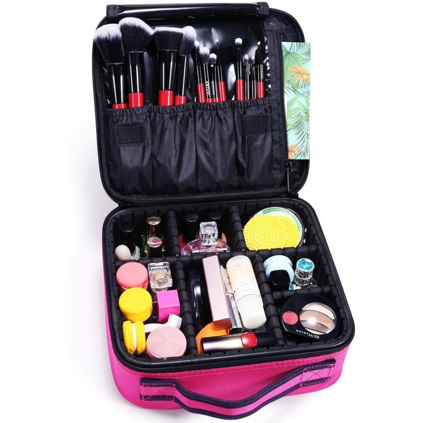 Double Layer Portable Cosmetic Bag with Adjustable Dividers