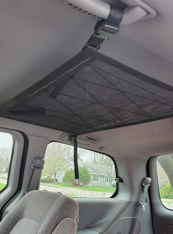 Double-Layer Mesh Car Roof Storage Organizer with 2 Seat Hooks