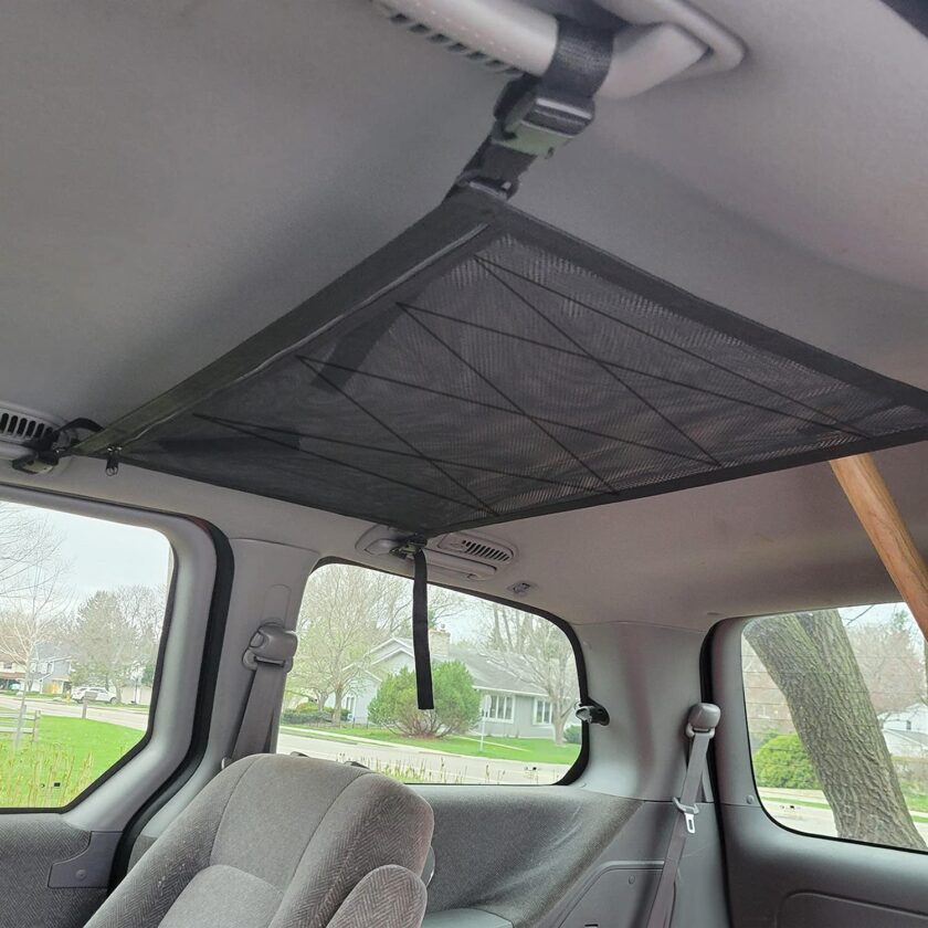 Double-Layer Mesh Car Roof Storage Organizer with 2 Seat Hooks