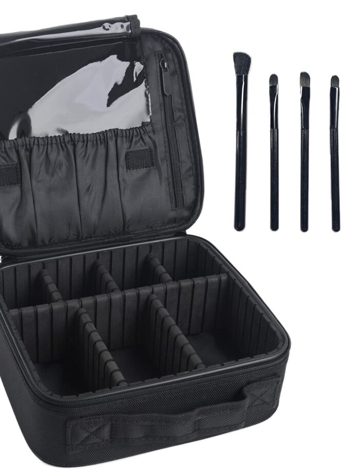 Travel Makeup Case with Extra 5 Brushes & Adjustable Dividers