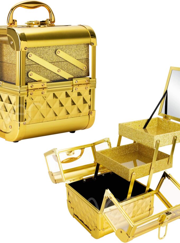 Makeup Gold Diamond Mini Train Aluminum Case Organizer