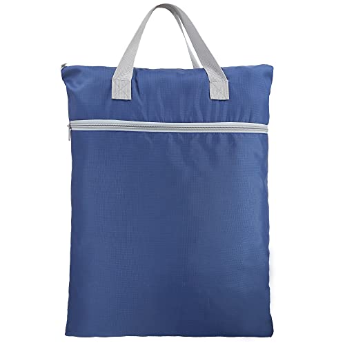 BeeGreen Navy Blue Hanging Laundry Bag featuring reinforced handles and two zippered pockets. Made from durable 100% nylon with a waterproof interior