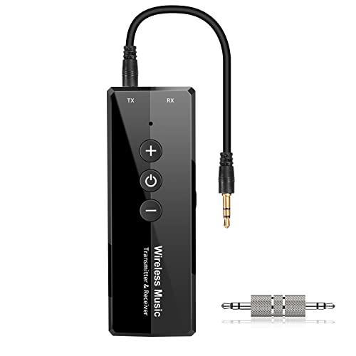 Compact Bluetooth 5.3 audio adapter with 3.5mm jack, ideal for wireless audio streaming in airplanes, cars, and gyms.