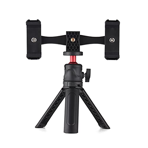 Andoer Multifunctional Smartphone Video Kit – Dual Phone Holders, 4 Cold Shoe Mounts, and Adjustable Desktop Tripod for Vlogging, Live Streaming, and Video Conferencing