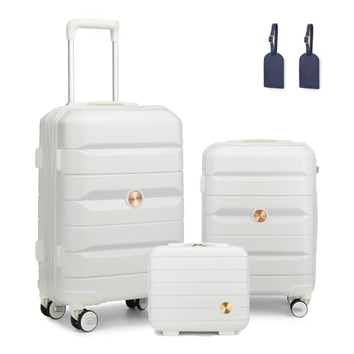 Somago 3-Piece Hard Shell Luggage Set in Creamy White – Includes 20-Inch and 24-Inch Spinner Suitcases