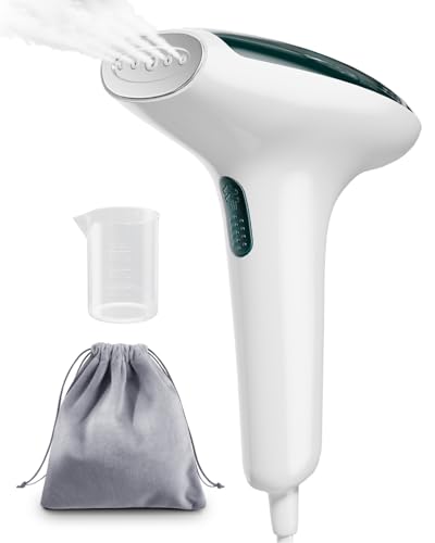 Compact handheld steamer for clothes with fast heat-up, anti-leak design, and portable size for home, office, and travel use.