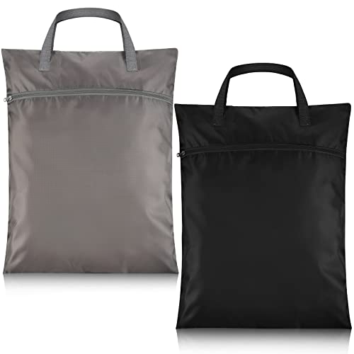 Set of 2 Oudain Travel Laundry Bags with handles and double zippered pockets, made of durable waterproof material. Ideal for organizing dirty clothes, sports gear, and travel items.