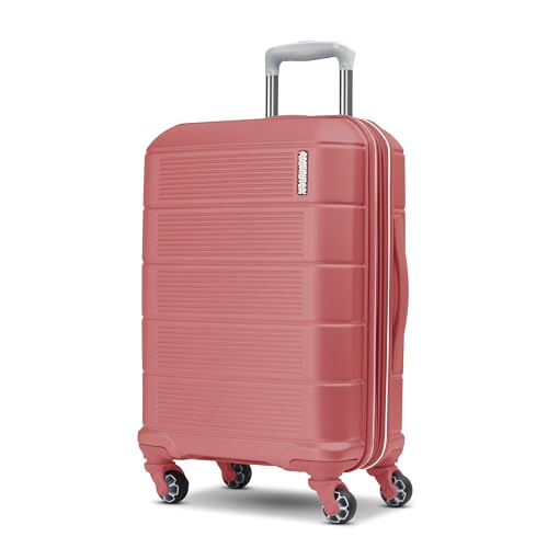 American Tourister Stratum 2.0 Soft Coral Carry-On Luggage with expandable hardside design and 360-degree spinner wheels for easy travel