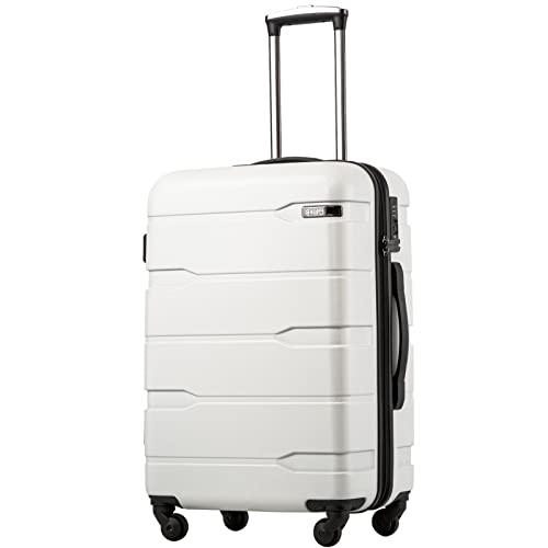 Coolife 28-inch Expandable Spinner Luggage in White with Durable Hard Shell, TSA Lock, and Smooth Spinner Wheels