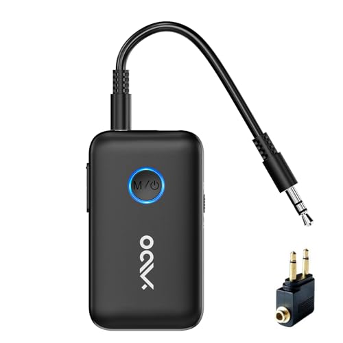 Compact YMOO Bluetooth 5.3 transmitter and receiver for seamless wireless audio, ideal for TV, airplane, and speaker connections