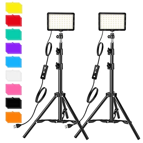 Photography Video Lighting Kit with 70 LED Beads and Color Filters – Includes Adjustable Tripod Stands for Studio, Streaming, and Portrait Photography