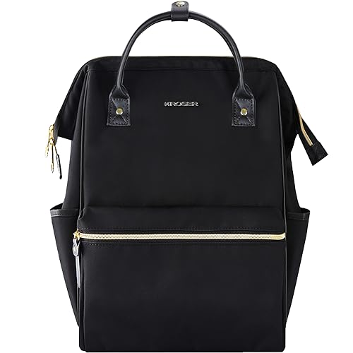 KROSER 17" Laptop Backpack in black, featuring a stylish design with PU leather and nylon, a built-in USB port