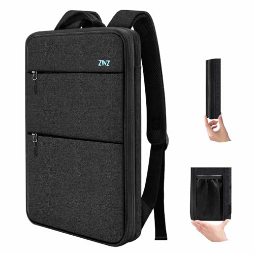 ZINZ Slim & Expandable Laptop Backpack in black with USB port, water-resistant polyester