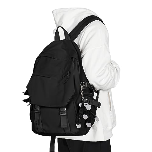 Casual Daypack Large upgraded version in black, featuring multiple compartments, water-resistant material, and padded shoulder straps, perfect for school, travel, and sports