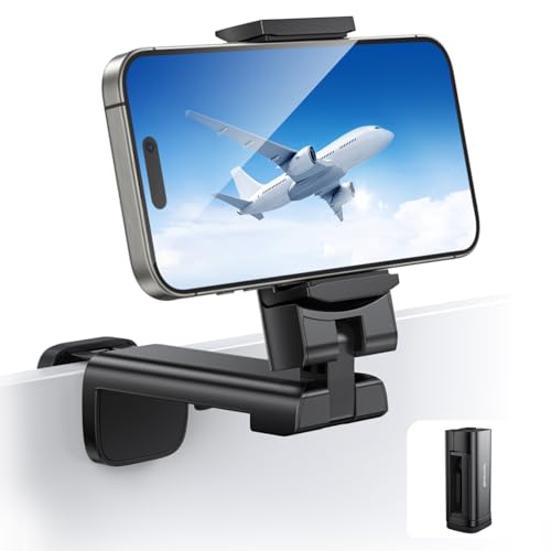 Lamicall Airplane Phone Holder with Upgraded Wide Base Clamp – Travel Essential for 17.3 Inch Phones with USB Charging Port and 360-Degree Rotation