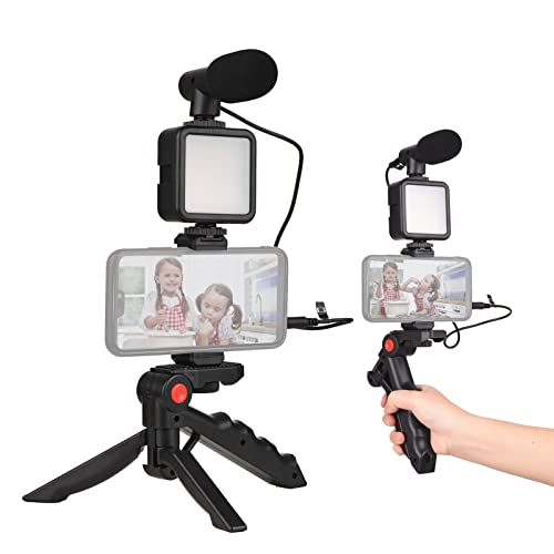 Andoer Smartphone Vlog Kit – Includes Mini LED Video Light, Cardioid Microphone, Extendable Phone Clip, and Adjustable Tripod for Professional Video and Audio Recording