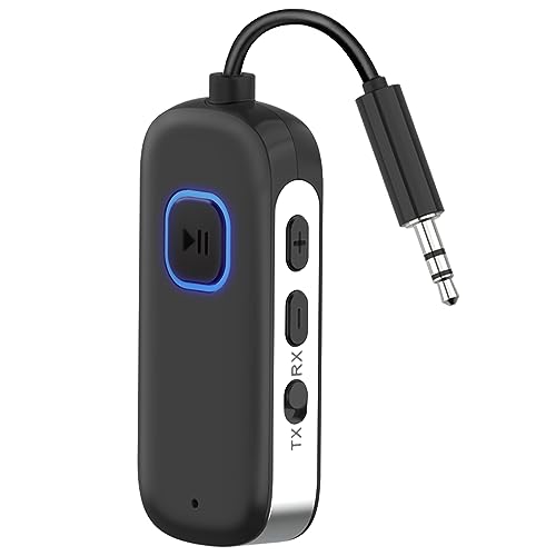 Airplane Bluetooth 5.3 Adapter – Dual-device support for seamless audio streaming with flexible 3.5mm AUX cable, ideal for in-flight, car