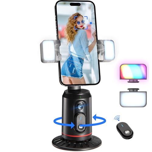 MQOUNY Auto Face Tracking Phone Holder with 360° rotation, intelligent gesture control, built-in rechargeable battery