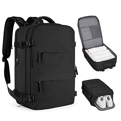 Coofay Large Travel Backpack – Black, with USB Port, Shoe Compartment, and Waterproof Wet Pocket, Perfect for Travel and Daily Use