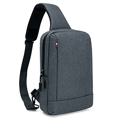 "ecosmile Messenger Bag in grey, featuring a spacious design, waterproof material, adjustable shoulder strap, and USB charging port, ideal for travel and daily use