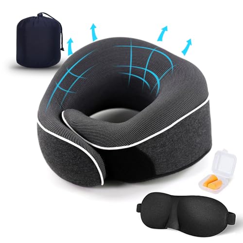 2024 Adjustable Memory Foam Travel Neck Pillow with Chin Support - Ultimate Comfort for Plane, Car & Home with Included Eye Mask and Earplugs