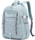 Lanola Gray Blue Travel Backpack featuring multiple compartments, a padded laptop section, and water-resistant polyester material