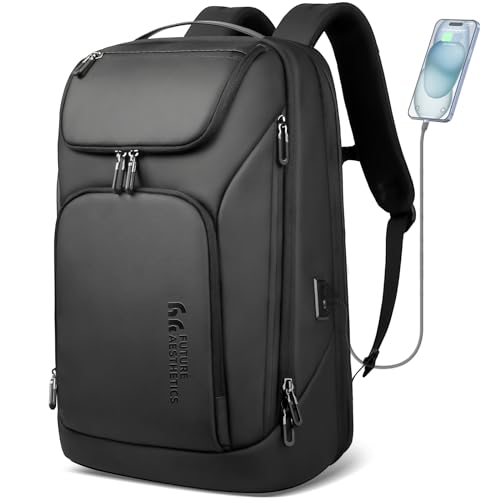 hk Business Smart Backpack in black with 17.3-inch laptop compartment, USB charging port, anti-theft features, and durable water-resistant material